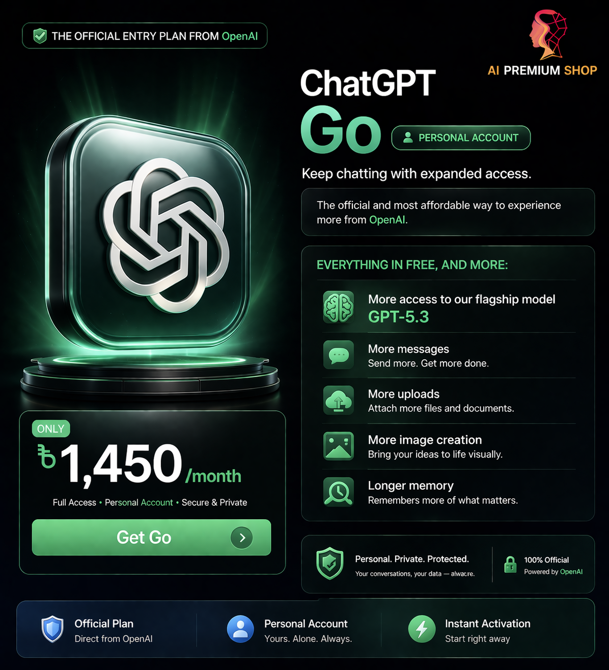 ChatGPT Go Go Shared — AI Premium Shop Bangladesh